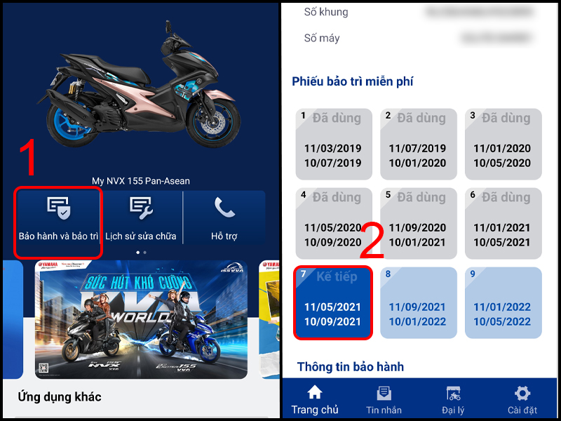 Chọn phiếu bảo hành có chữ Kế tiếp